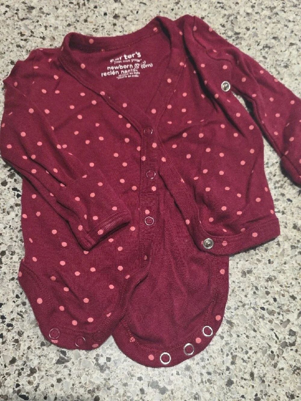Carter's Burgundy and Pink Polka Dot Snap-Front Baby Cardigan